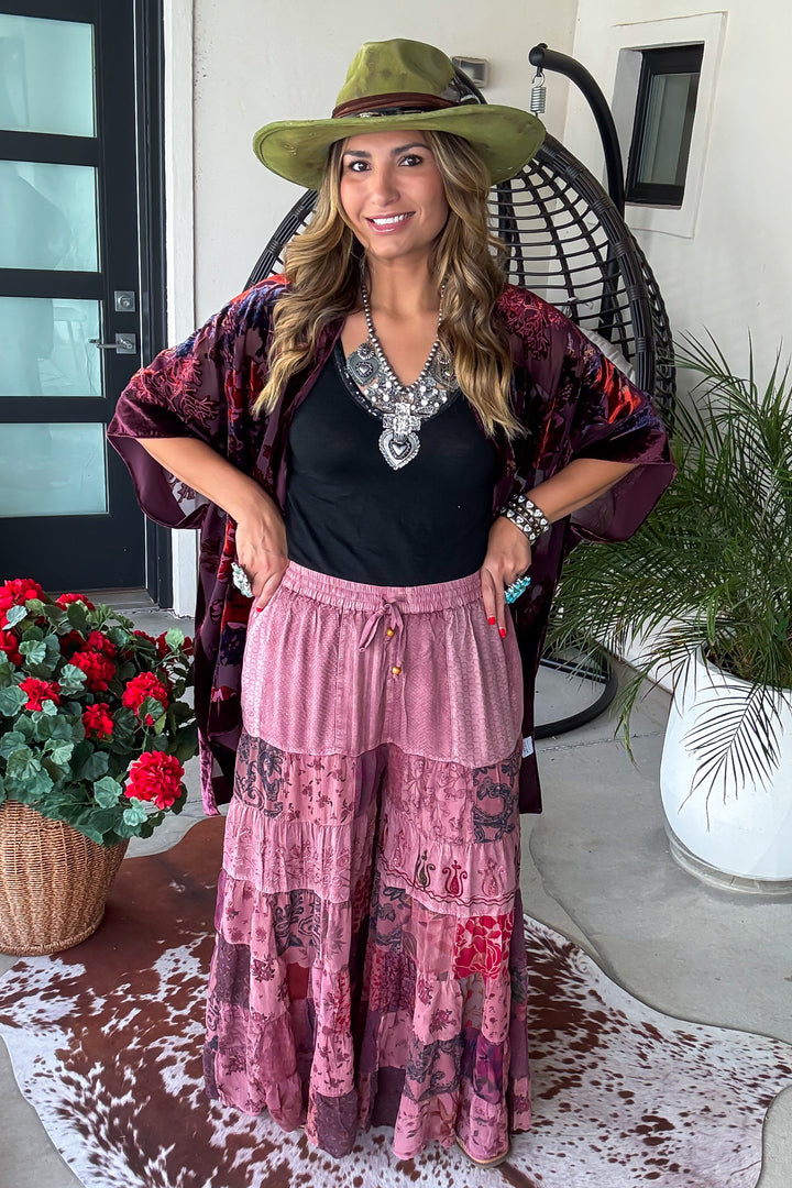 Boho Berry Elastic Waist Pants