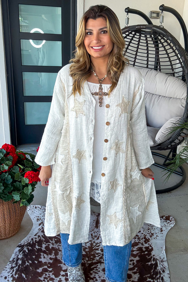 Relaxed Linen Button Up Cardigan - 100% Linen 
