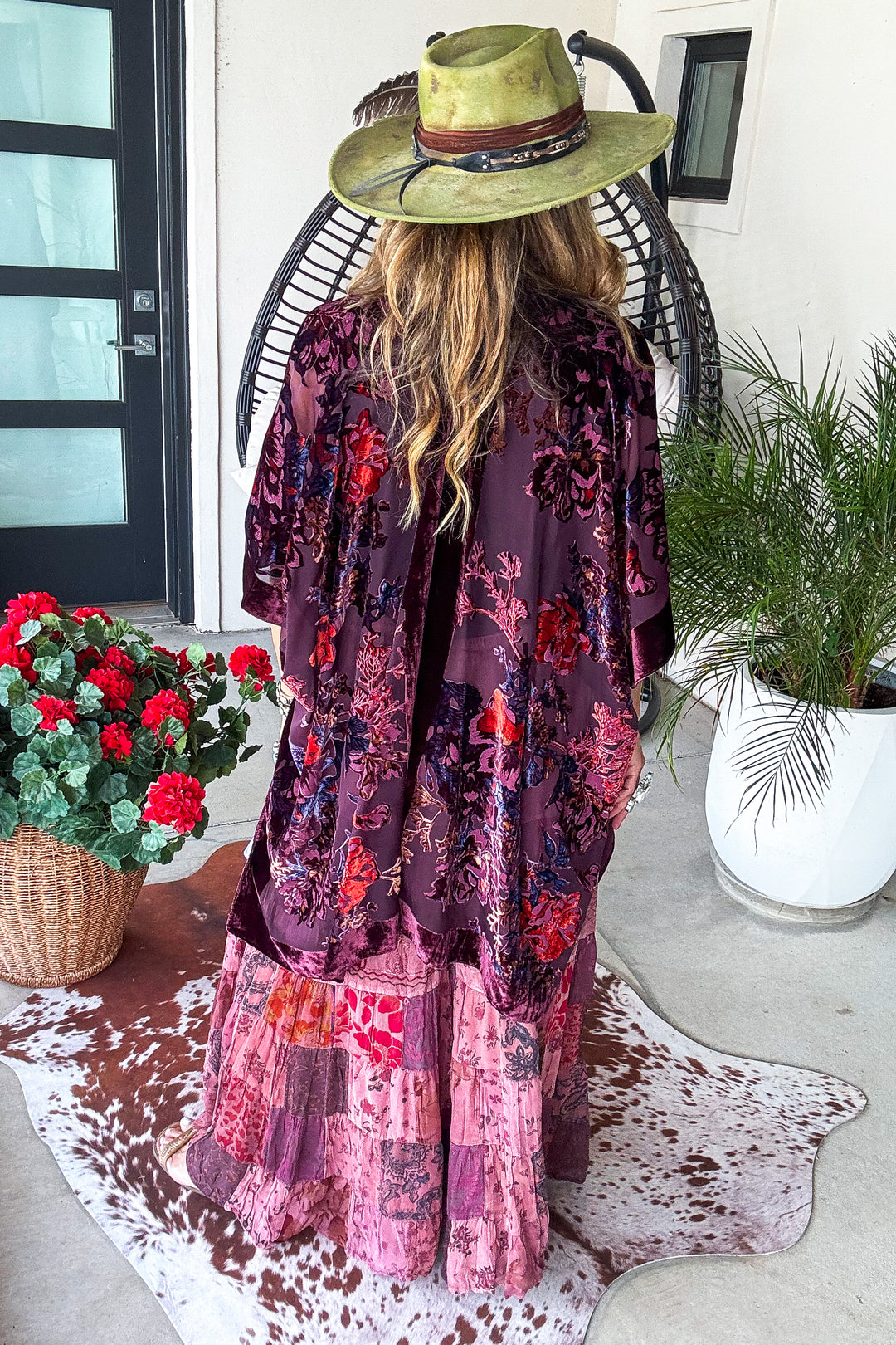True Burnout Velvet Masterpiece Kimono - Burgundy