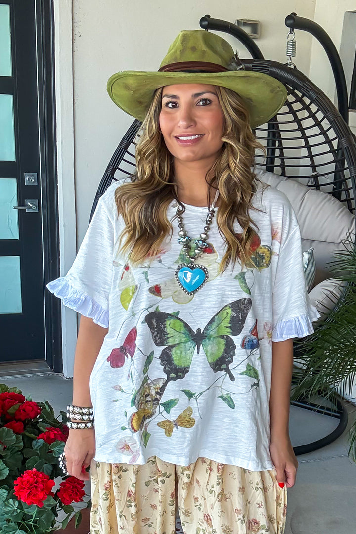 Wildflower Wings Oversized Top - 100% Cotton - White