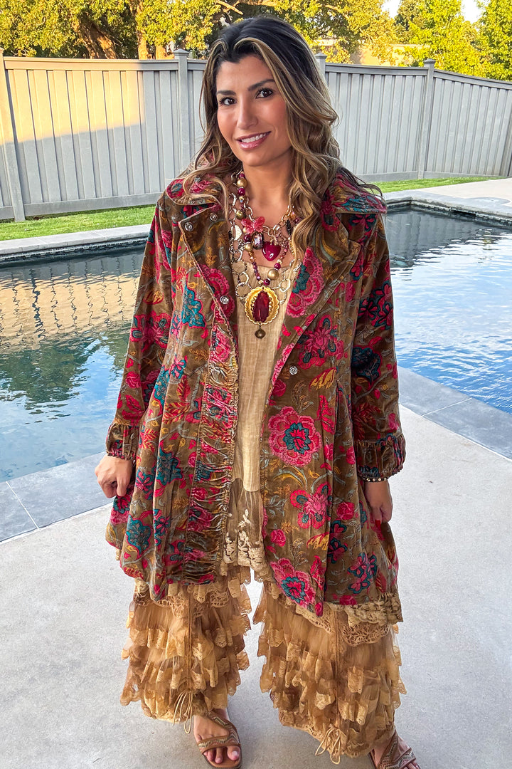 Red Druzy and Golden Medallion Statement Necklace