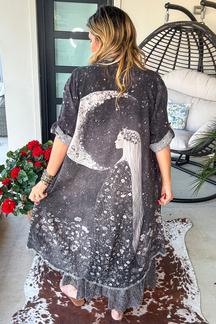 Midnight Moonflower Goddess Duster - 100% Cotton