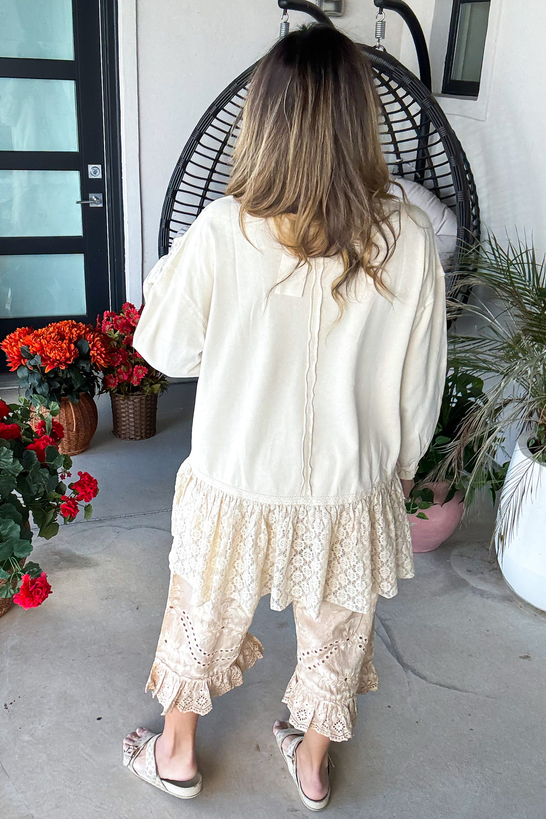 Lace Ruffle Tunic - 100% Cotton - Ecru