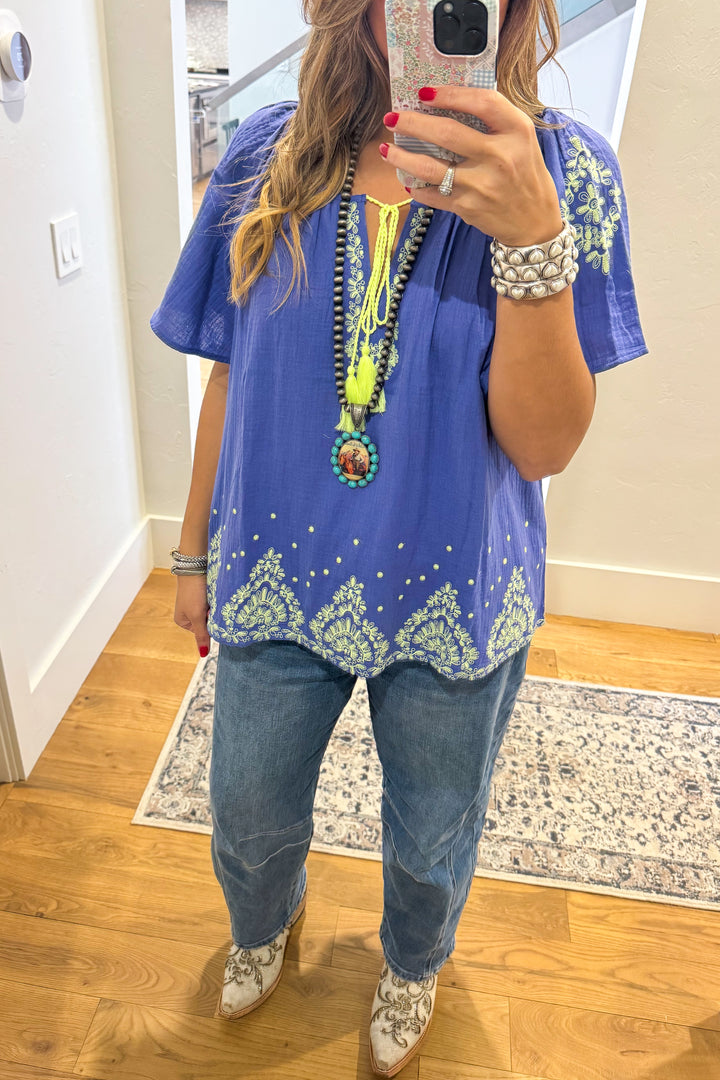 Morning Glow Top - 100% Cotton - Blue - SALE