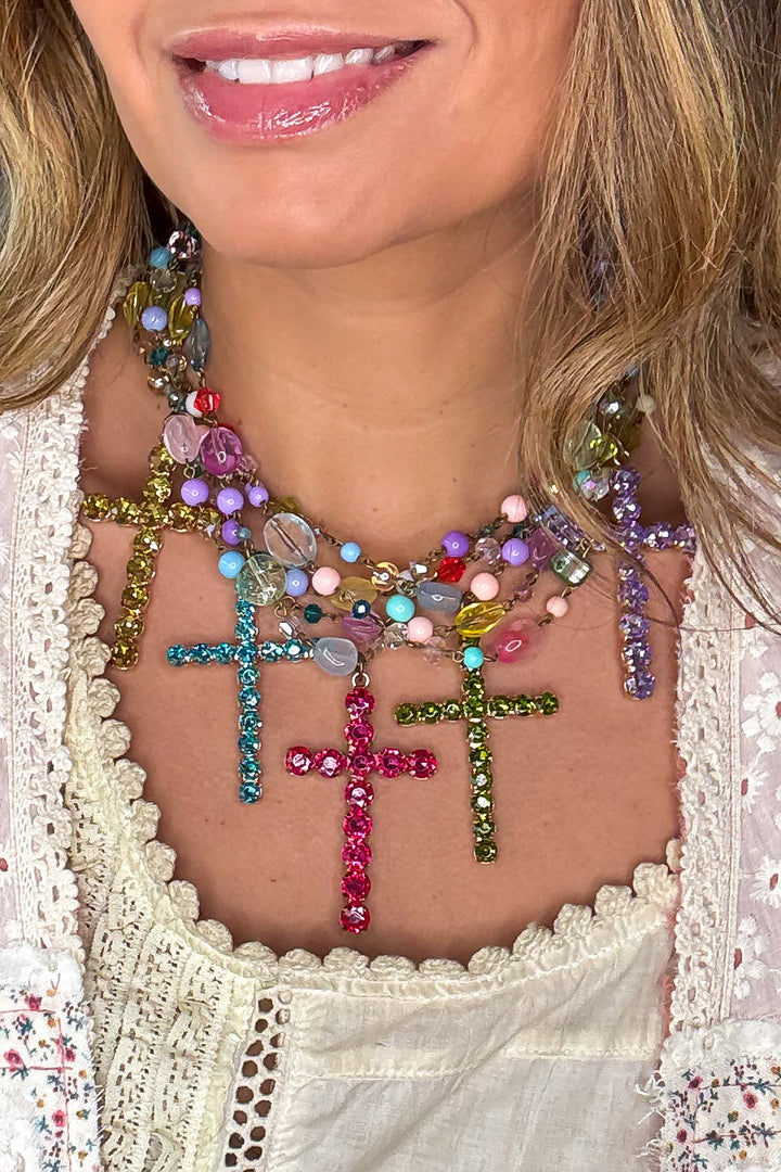 Rainbow Multi Cross Necklace