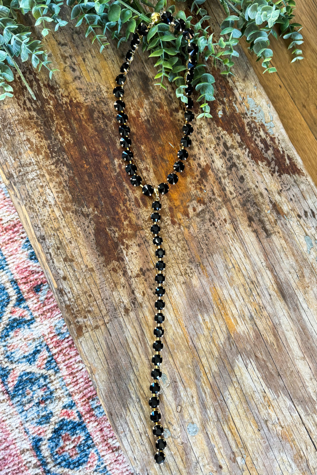 WAFA Crystal Necklace - Lariat 18" Necklace - Black