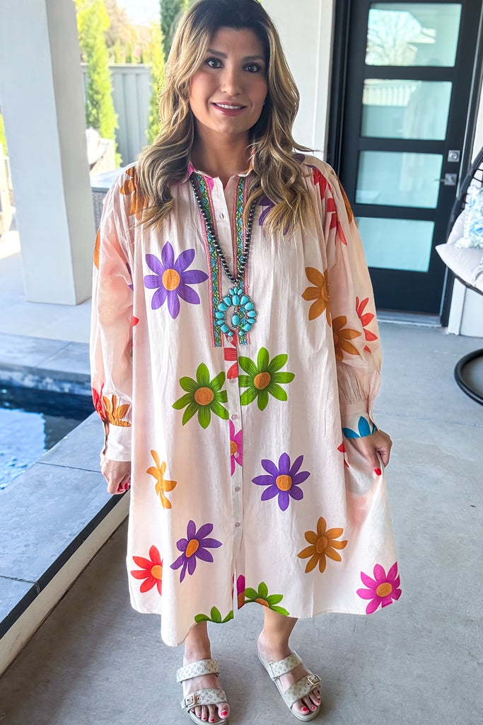 Blushing Petal Maxi Beach Cover Up/Dress - 100% Cotton