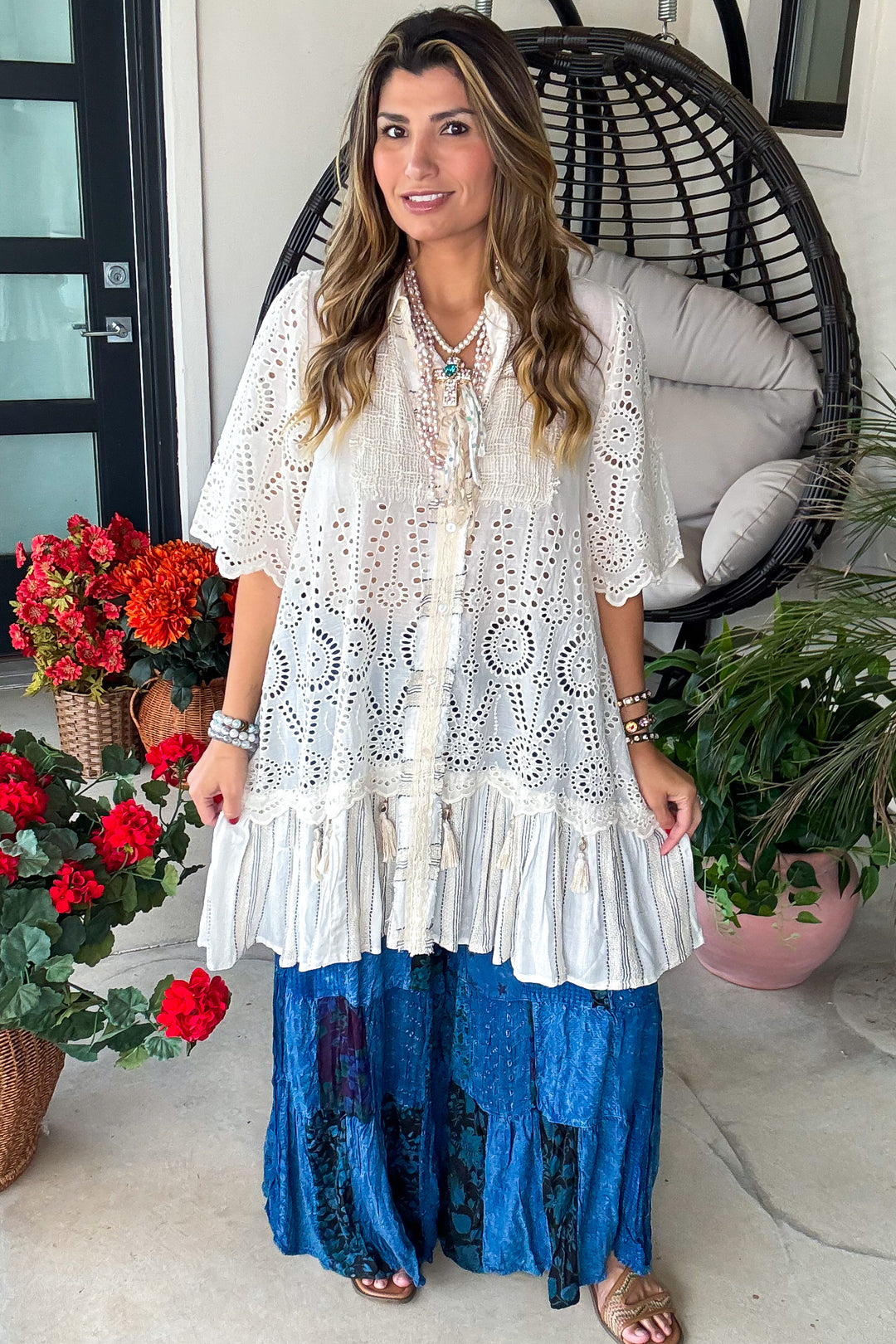 Maple Moon Elastic Waist Oversized Loose Pants -Indigo