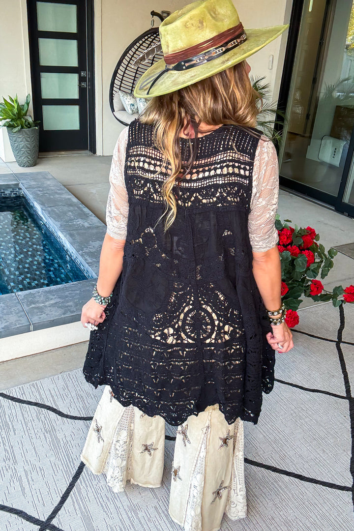 Gracefully Polished Crochet Cardigan - Black