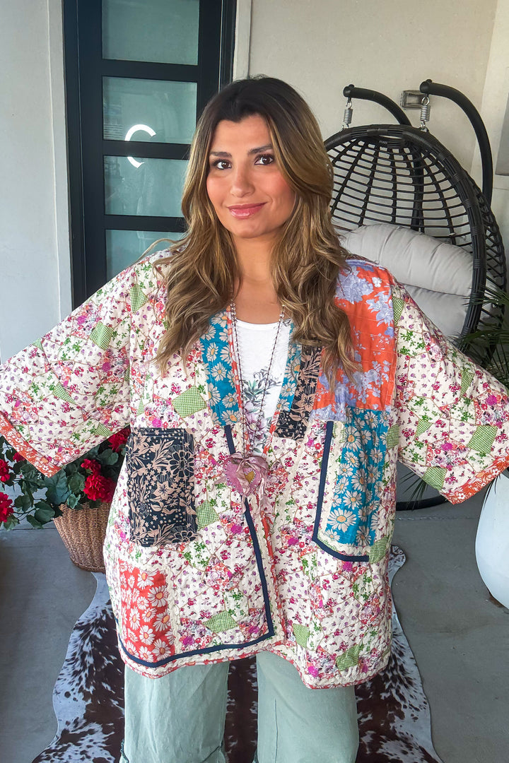 Mosaic Skies Oversized Jacket - 100% Cotton - Yellow/Multi