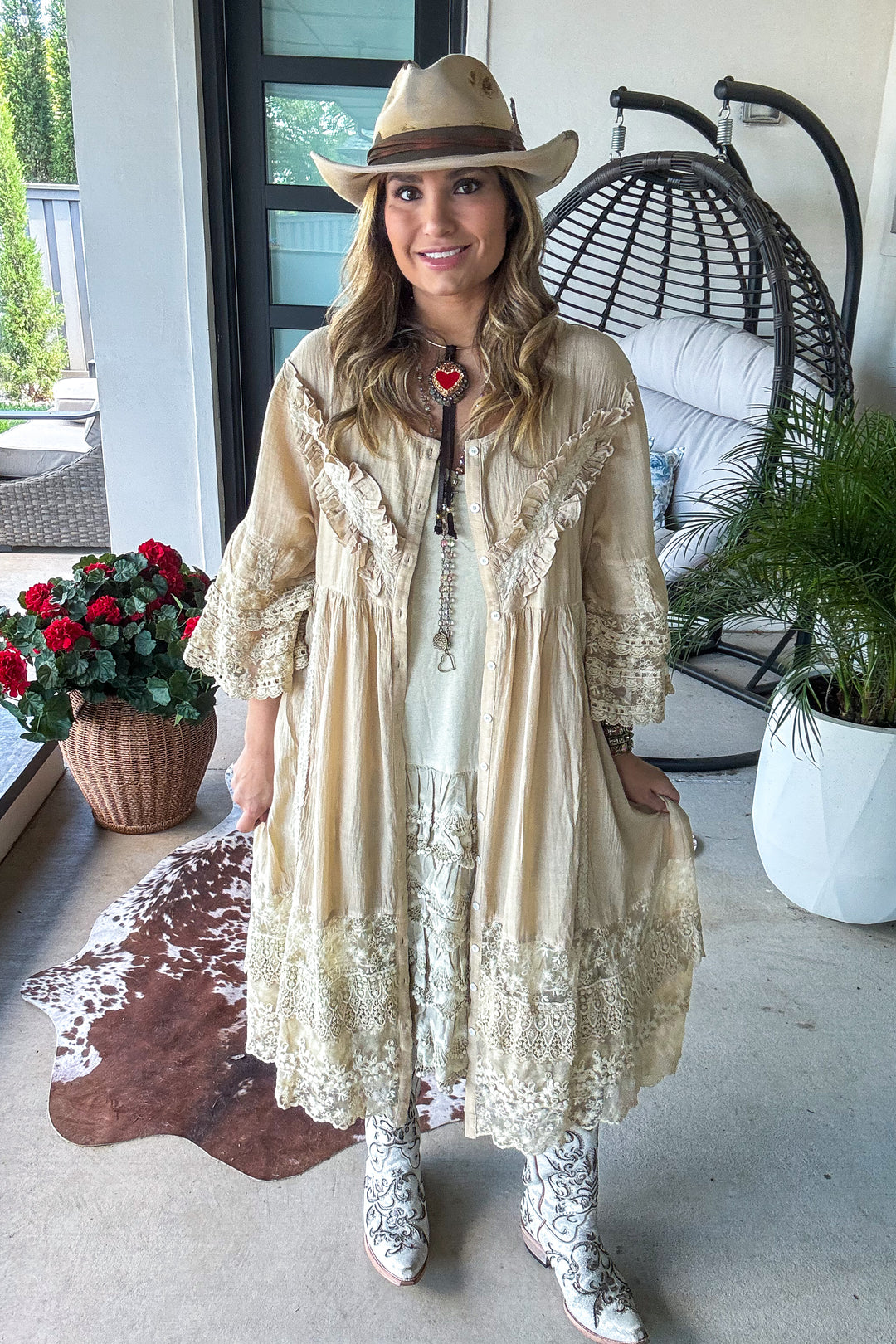 PRE ORDER : Desert Lace Daydream Slip Dress - Cotton Linen Blend - MADE IN USA