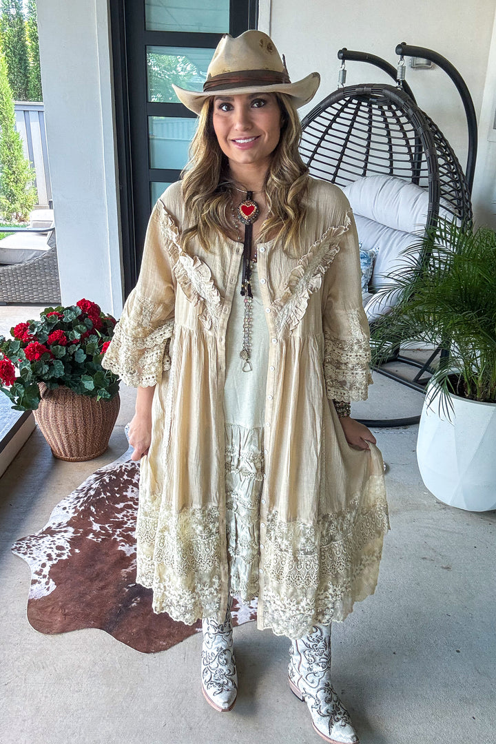 PRE ORDER : Desert Lace Daydream Slip Dress - Cotton Linen Blend - MADE IN USA