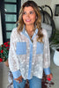 Diamond Dust Rhinestone Button Up Top - White - Made in Italy