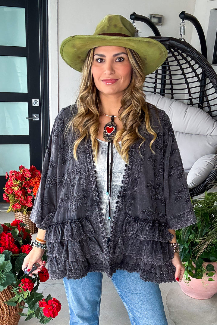 Darling Raven Eyelet Cardigan - 100% Cotton - Charcoal