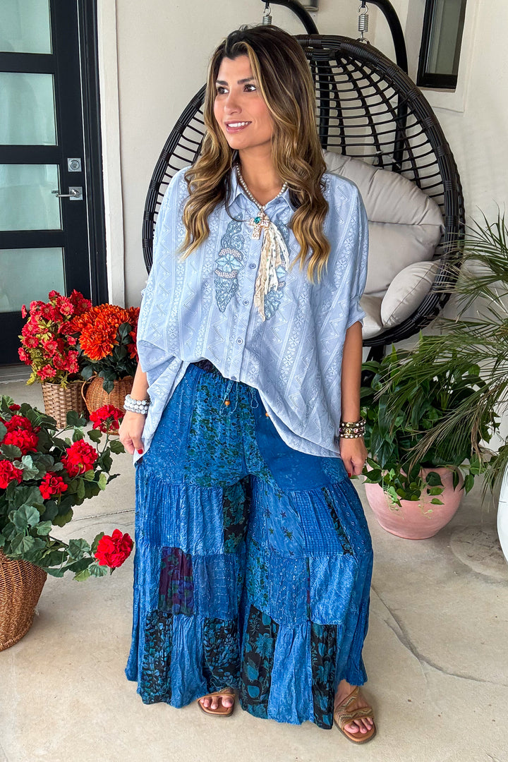 Maple Moon Elastic Waist Oversized Loose Pants -Indigo