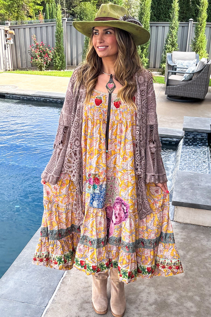 PRE ORDER: HJG - Sunwashed Bloom Dress - Golden - 100% Cotton