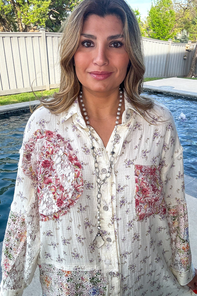 Confidence In Motion Tunic - 100% Cotton - Cream Floral