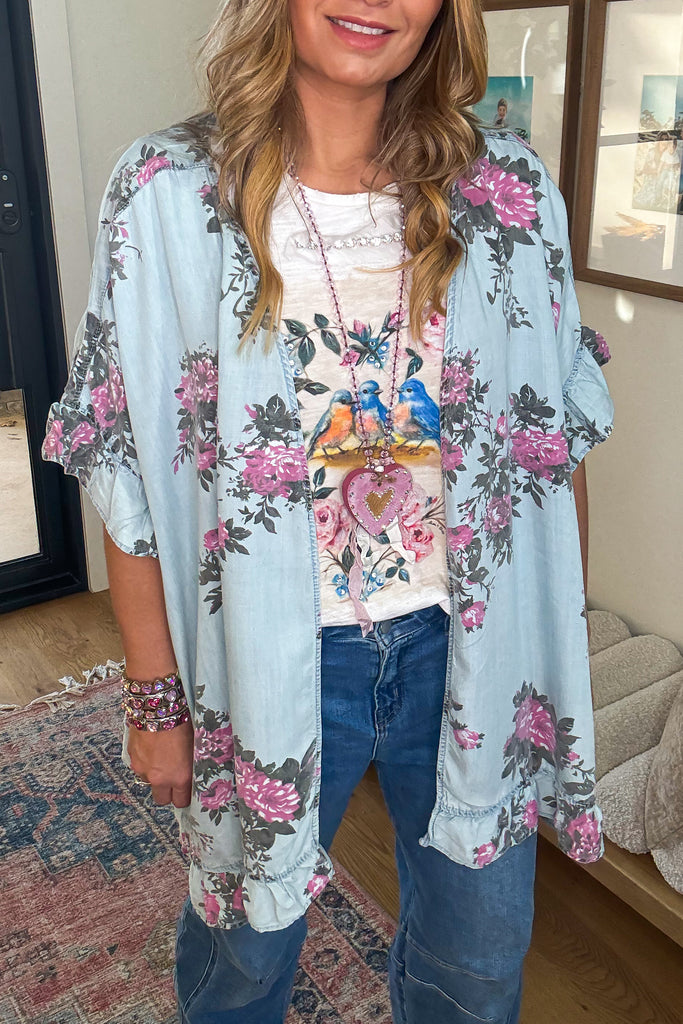 Bloom In Motion Cardigan - Lt. Denim