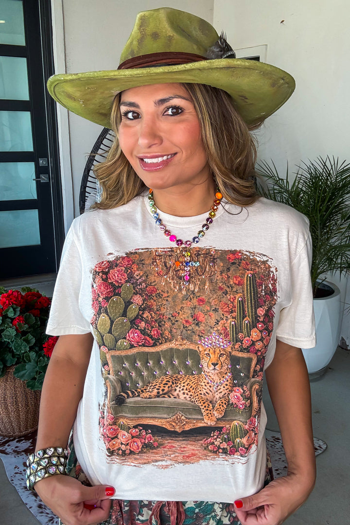 Majestic Cheetah Rhinestones Tee - 100% Cotton