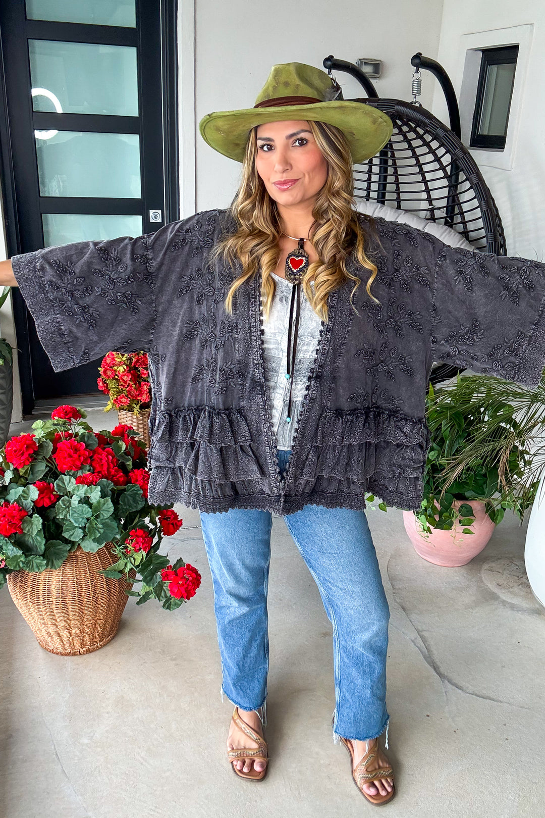 Darling Raven Eyelet Cardigan - 100% Cotton - Charcoal