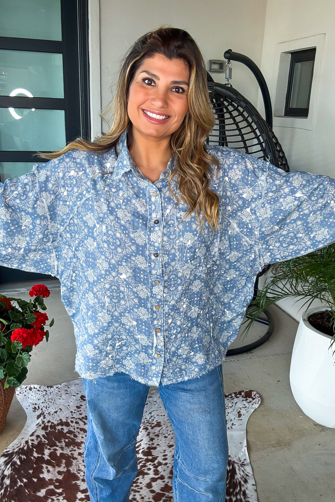 Paisley Chateau Button Down Top - Blue