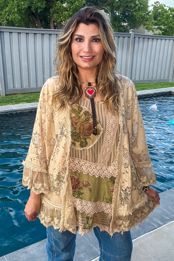 Golden Lace Whisper Kimono - Made in USA