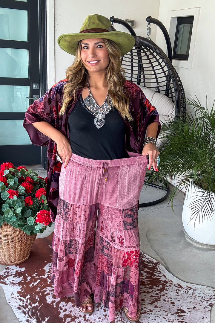 Boho Berry Elastic Waist Pants