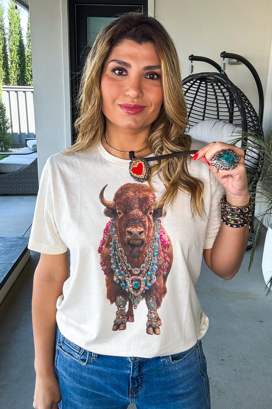 Buffalo Royale Rhinestone Tee - Cream