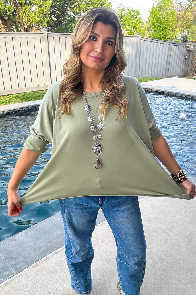 Day Dreamer Cotton Blend Stretchy Top - Olive - Made in Italy