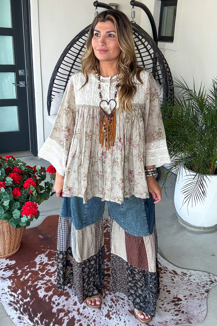 Wildflower Waltz Top - Taupe - Linen Cotton Blend