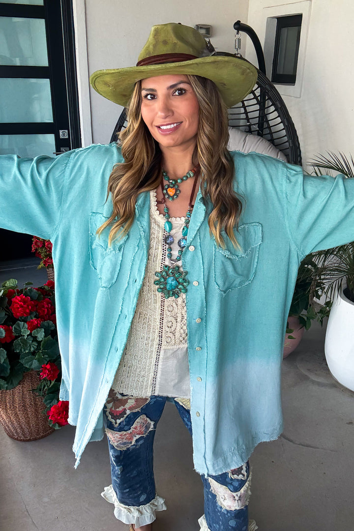 Coastal Mist Oversized Ombre Tunic - Teal