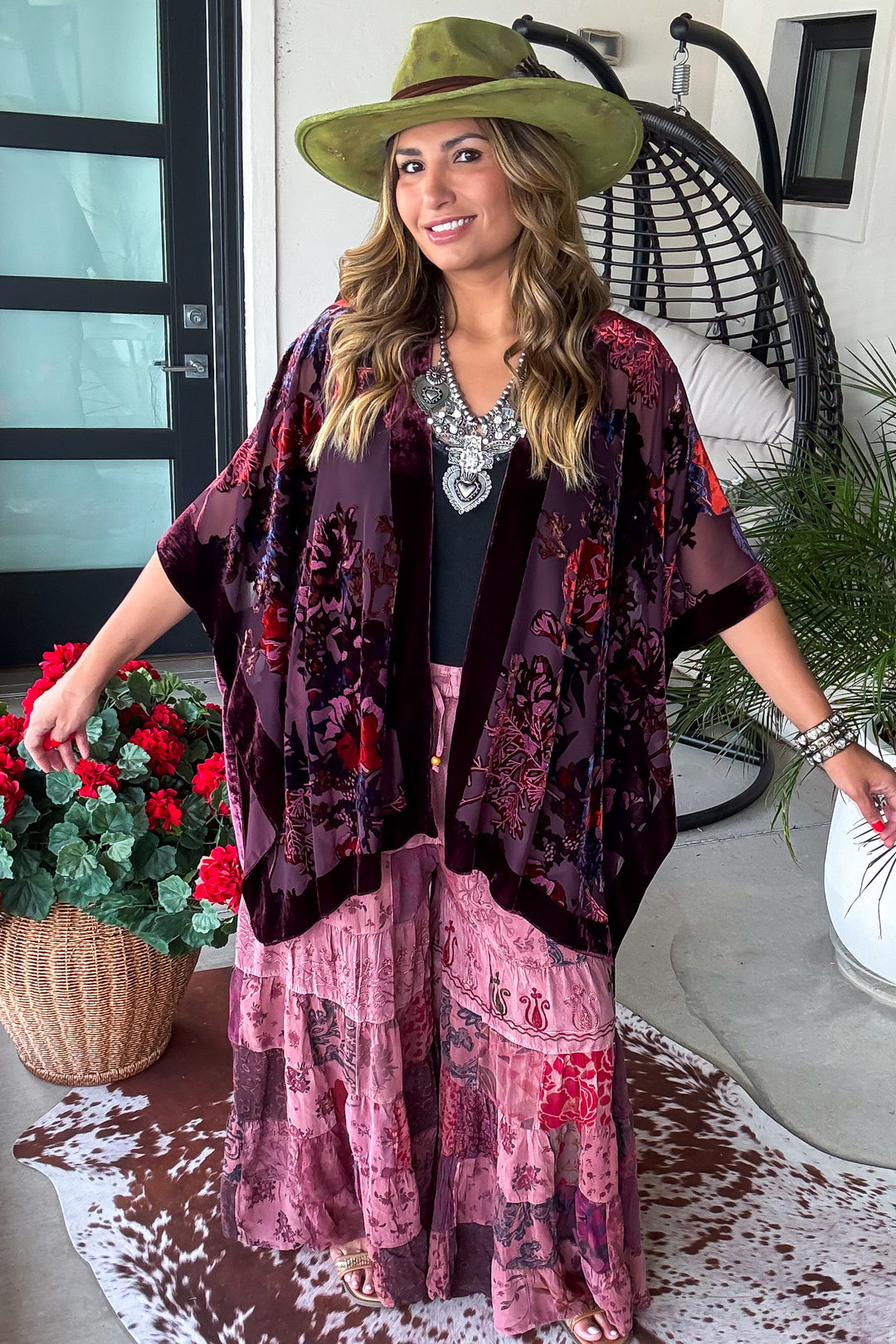 True Burnout Velvet Masterpiece Kimono - Burgundy