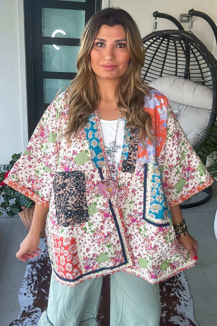Mosaic Skies Oversized Jacket - 100% Cotton - Yellow/Multi