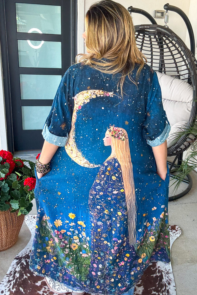PRE ORDER: Midnight Moonflower Goddess Duster - 100% Cotton