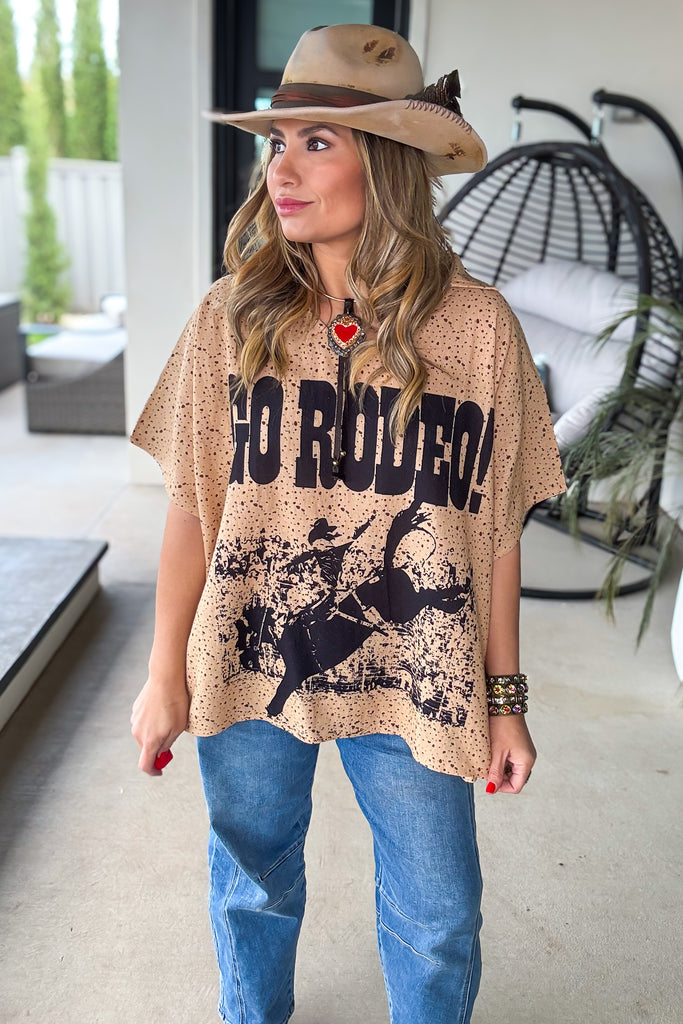 Go Rodeo Front Horseshoe Back Oversized Top Linen Feel - 100% Cotton