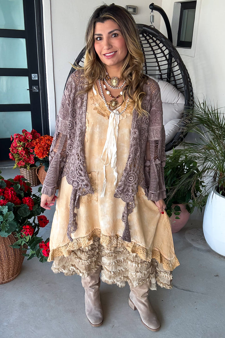 Desert Lace Dream Cardigan - Brown - 100% Cotton
