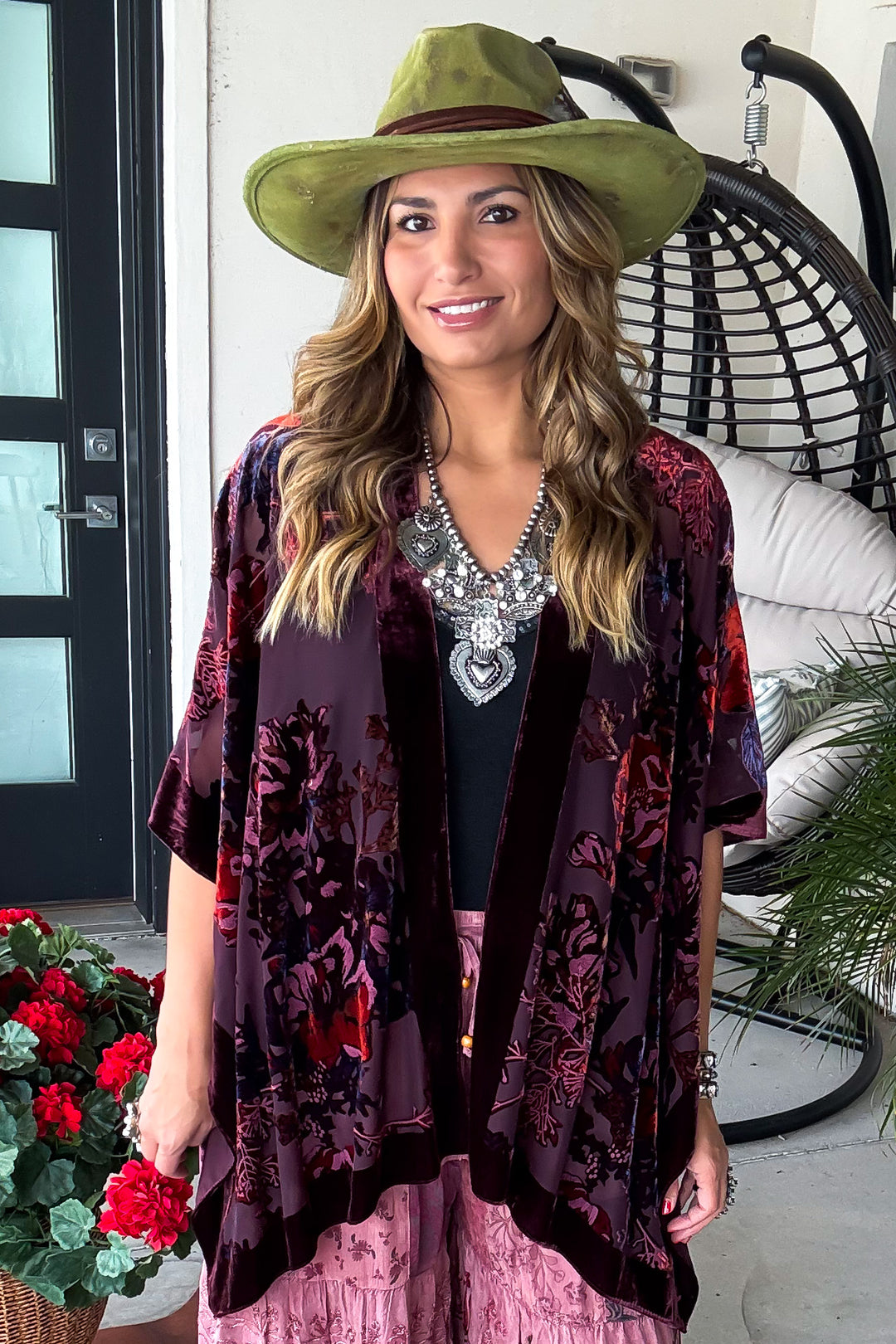 True Burnout Velvet Masterpiece Kimono - Burgundy