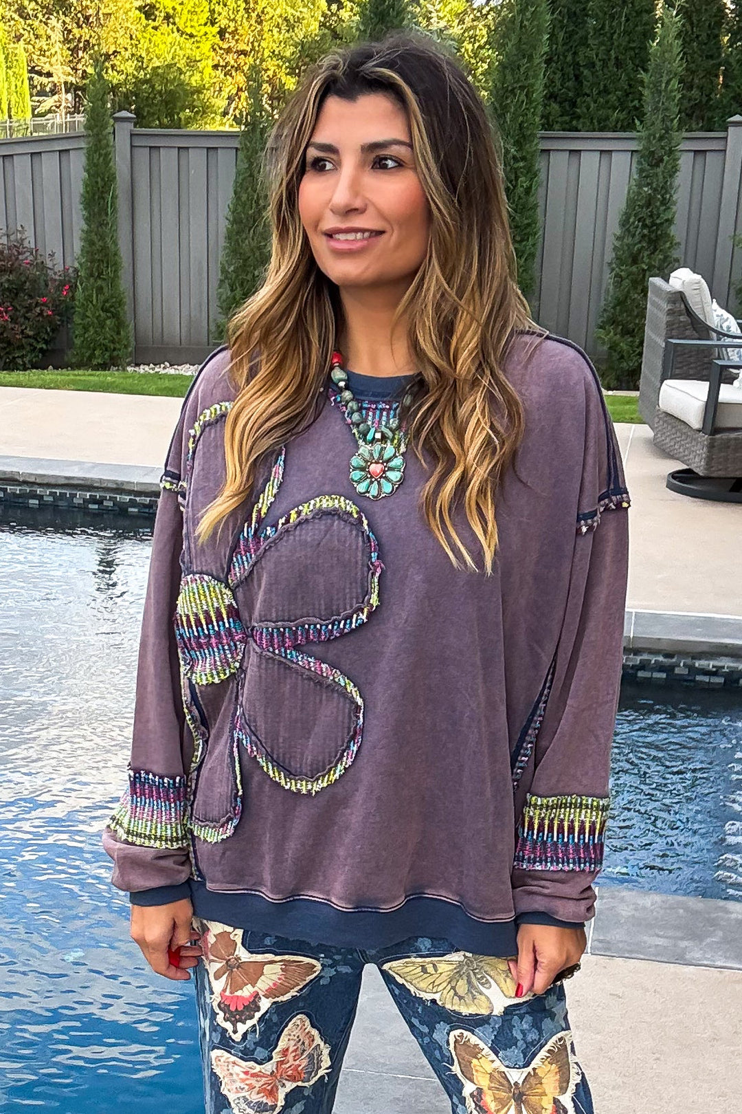 Blooming Cozy Sweatshirt - Blueberry