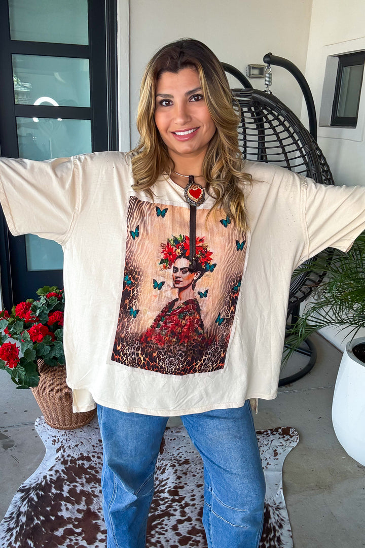 PRE ORDER: Frida Dreamer Distressed Tee - 100% Cotton