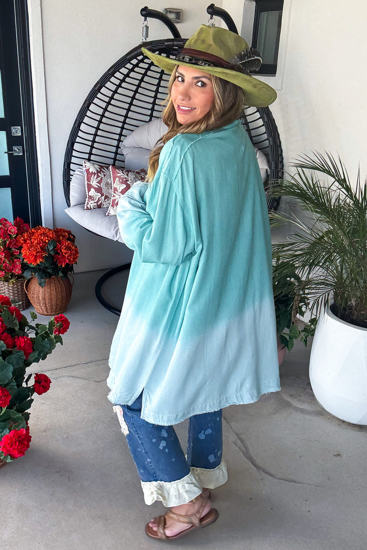 Coastal Mist Oversized Ombre Tunic - Teal