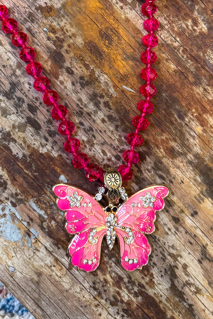 Pink Butterfly Necklace- Hot Pink