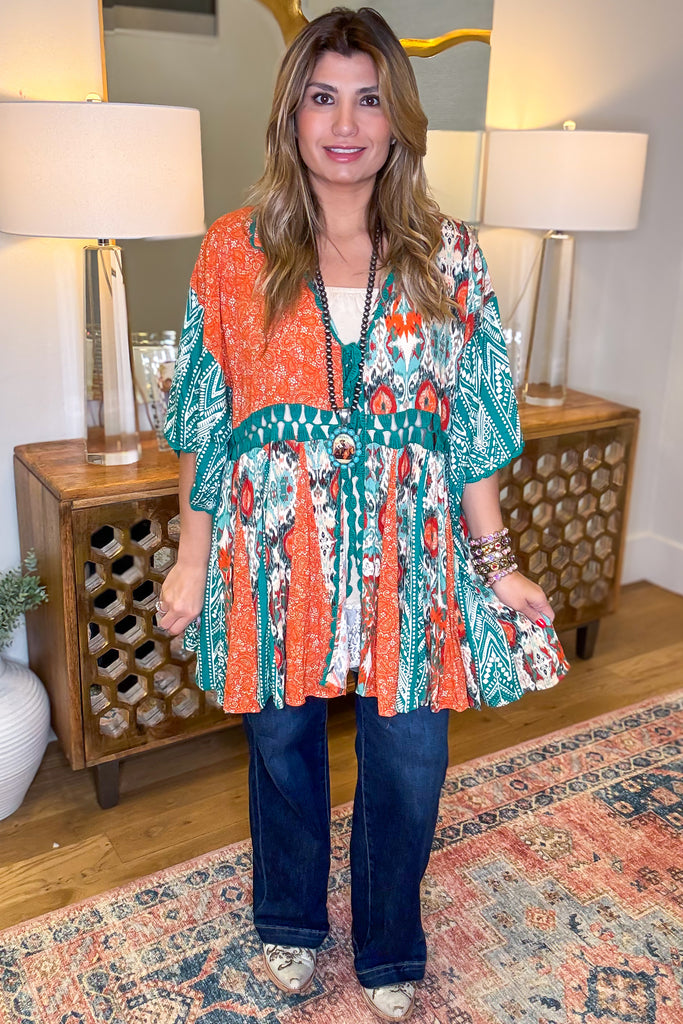 No Extra Effort Tie Front Kimono - Turquoise