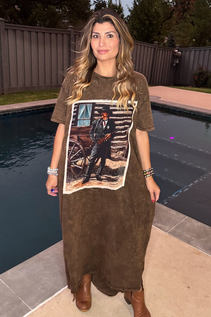 Buffalo Bill Maxi Cotton Oversized Jersey Dress - 100% Cotton - Brown