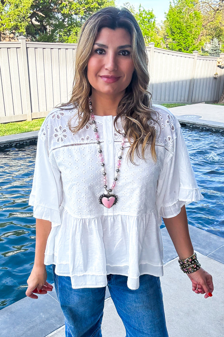 Garden Veil Eyelet Top - 100% Cotton -White