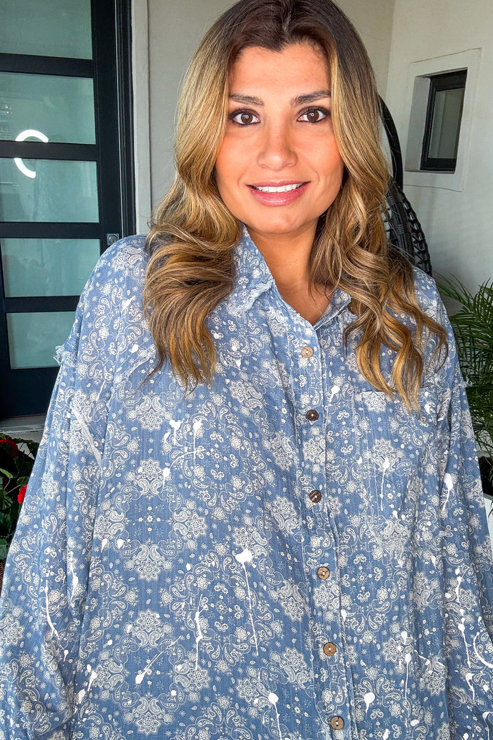 Paisley Chateau Button Down Top - Blue
