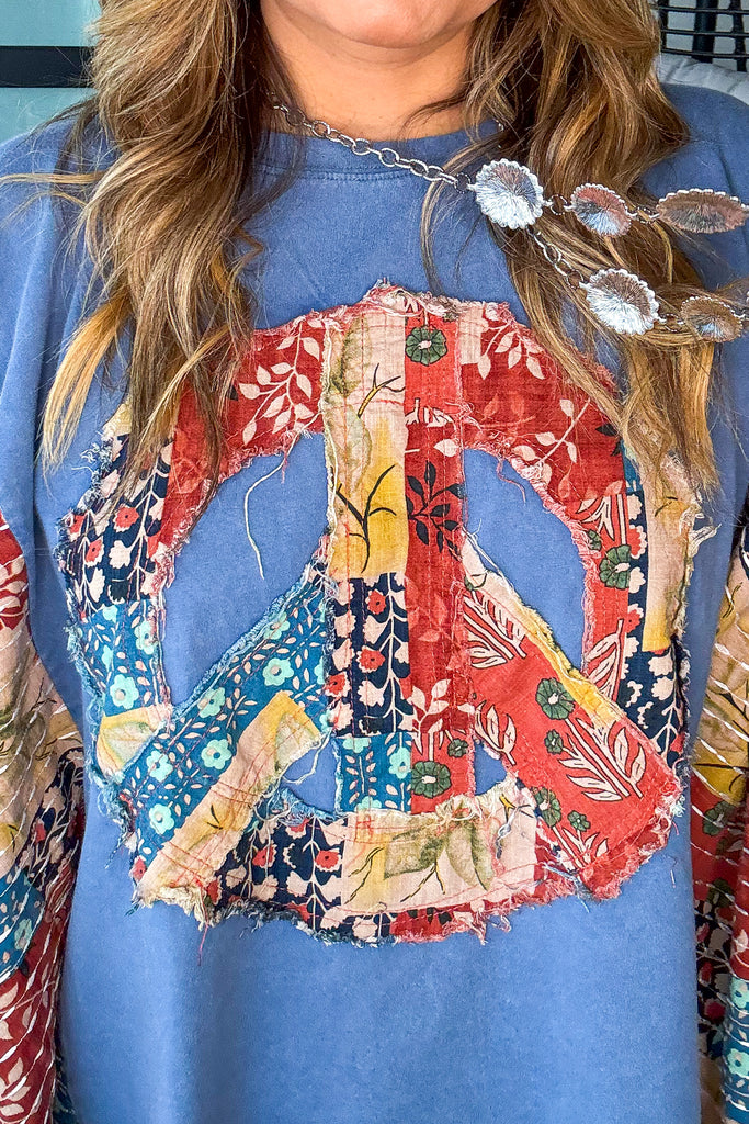 Peaceful Horizon Poncho Top  - 100% Cotton - Blue