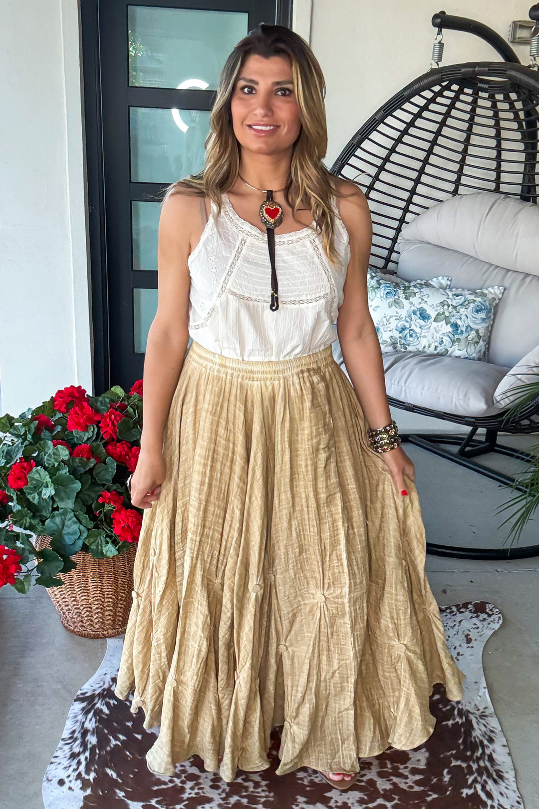 Dancing Petals Skirt - Tea - 100% Cotton