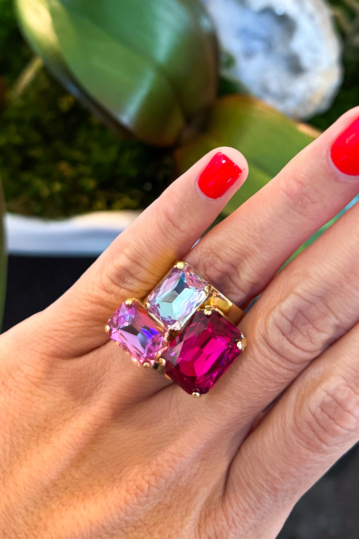 WAFA Crystal 3 Stones Ring - Pink