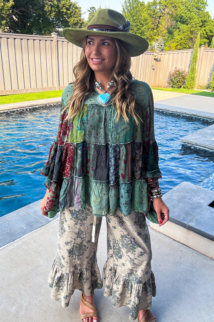 Autumn Bliss Sheer Blouse - Basil