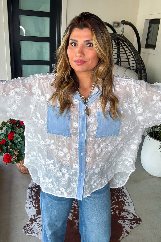 Diamond Dust Rhinestone Button Up Top - White - Made in Italy